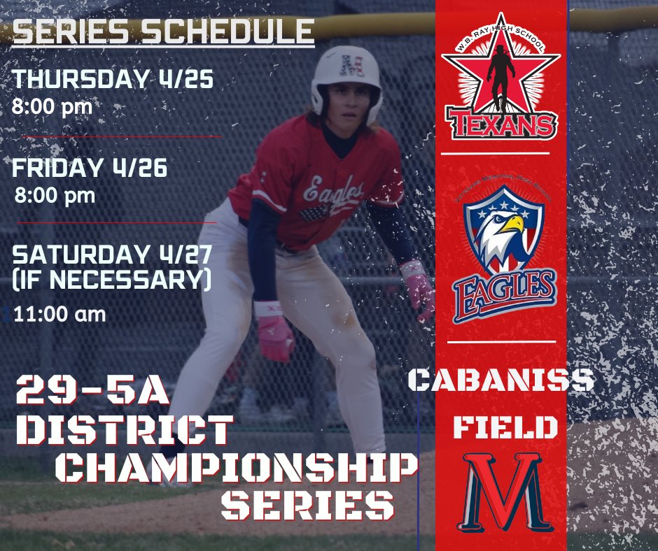 29-5A District Championship, Best 2-of-3 Series Begins Thursday! #CabanissField #GoEagles #EaglesBaseball