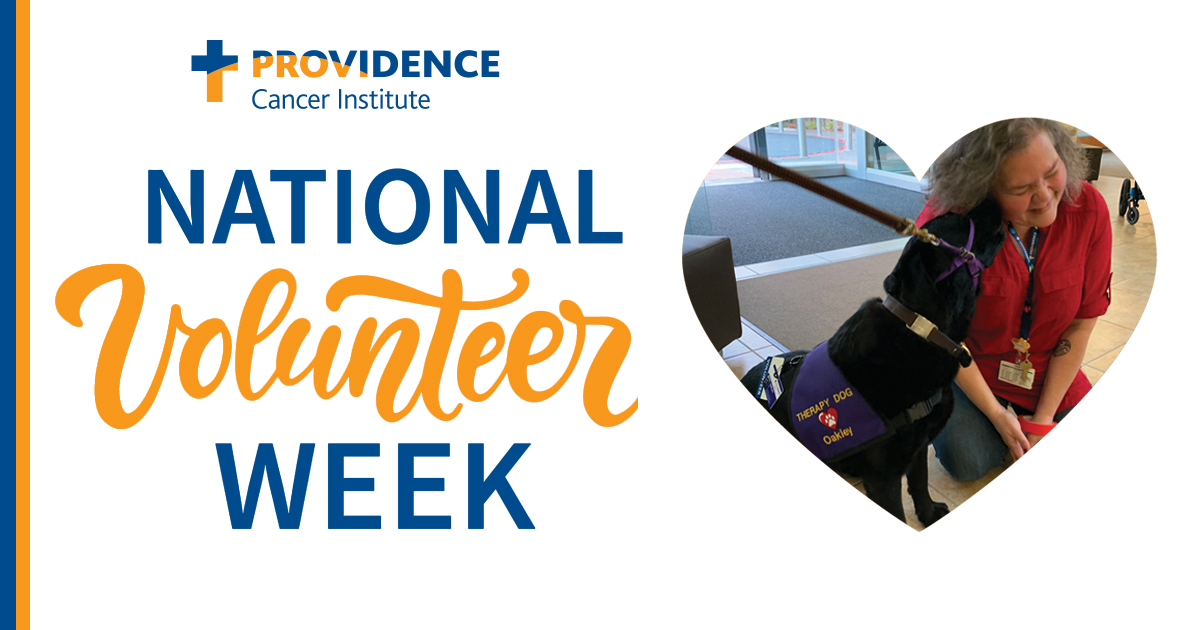 It's #NationalVolunteerWeek, a time to celebrate the heroes in our community including volunteer therapy dog, Oakley (pictured) who donate their time & talents in service to our patients, families, & @ProvHealth caregivers. Please join us in thanking our amazing volunteers!