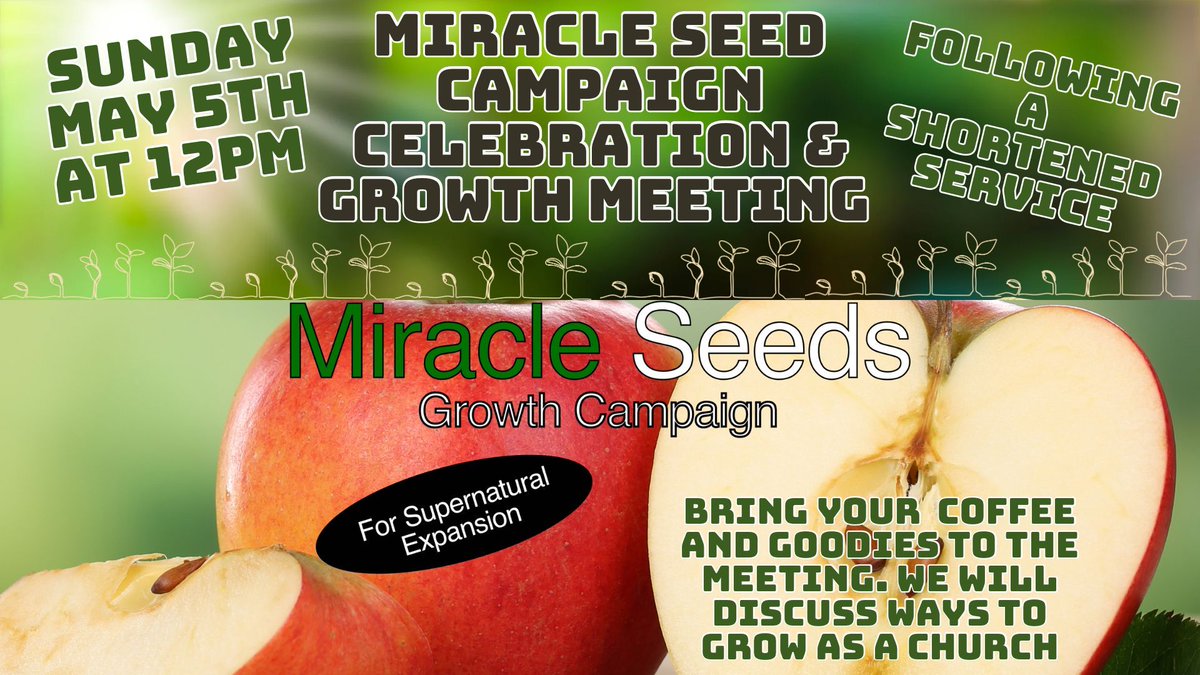 All church meeting Sun May 5th at 12pm. We will have a shortened service. At meeting, we will discuss Miracle Seed Campaign and also a discussion on growing our church. Please plan on attending🙏🏽

#glorycenter #goldengateglorycenter #allarewelcome #Jesusloveseveryone #LGBTQ