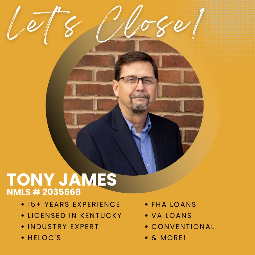 Let's Close! James Mortgage is ready to work with you to close on that home loan!

#JamesMortgage #HomeLoan #LoanOfficer #KentuckyLender #Let'sClose #TonyJames #JMTEAM #NMLS