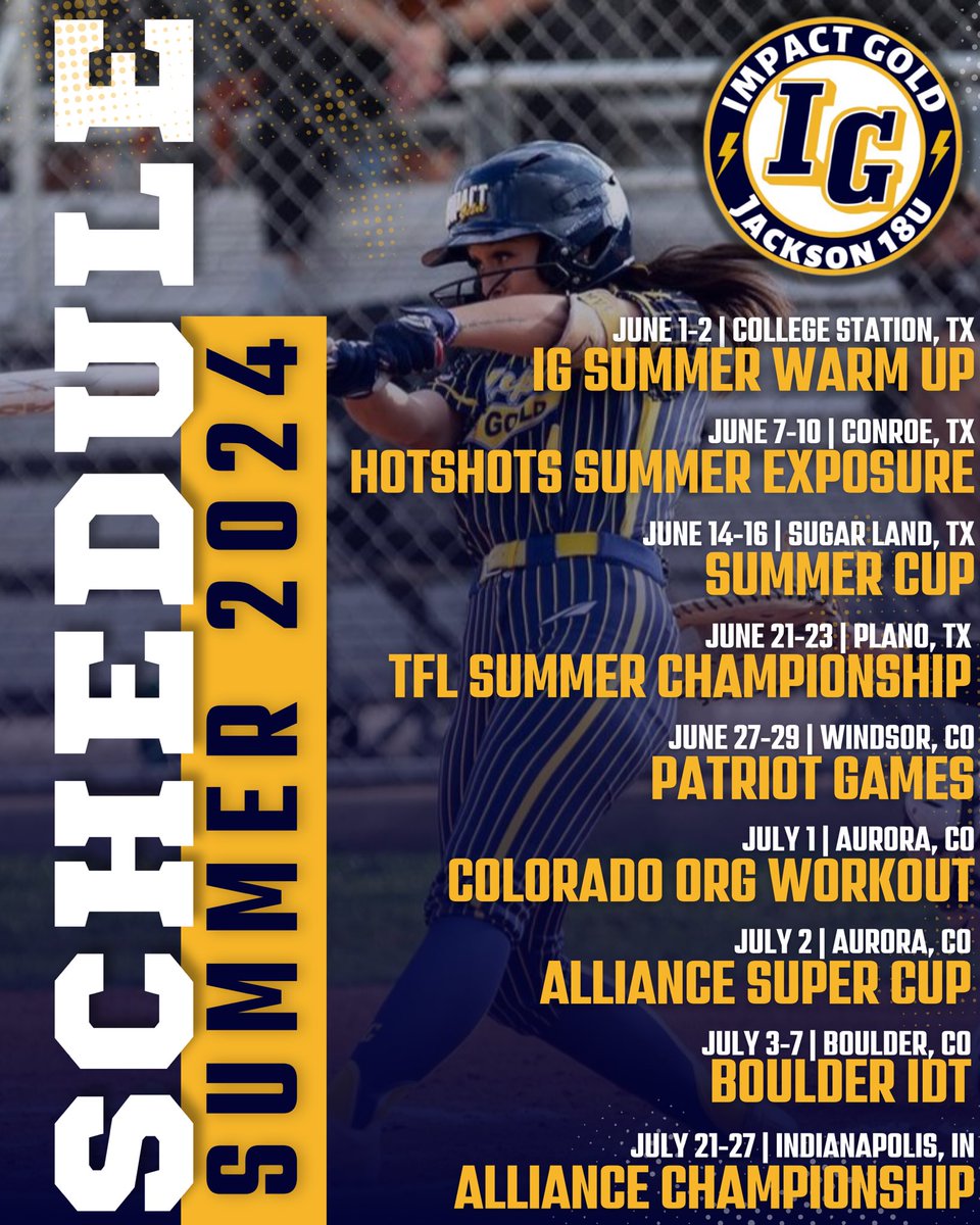 Summer 2024 is almost here!!! So excited to get back on the field!! 

#betheimpact #trusttheprocess #goldblooded #igjackson18u