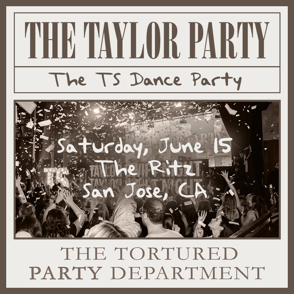 🤍 THE TAYLOR PARTY: THE T.S. DANCE PARTY 🤍 Just announced! Presale tickets available tomorrow at noon using code TSN. General tickets on sale this Friday at 10AM! Saturday // 06.15.24 // 9PM // 21+ 🎫 l8r.it/2D2t 🎫⁠ ⁠ 🏷️ @thetaylorparty_ #theritzsj