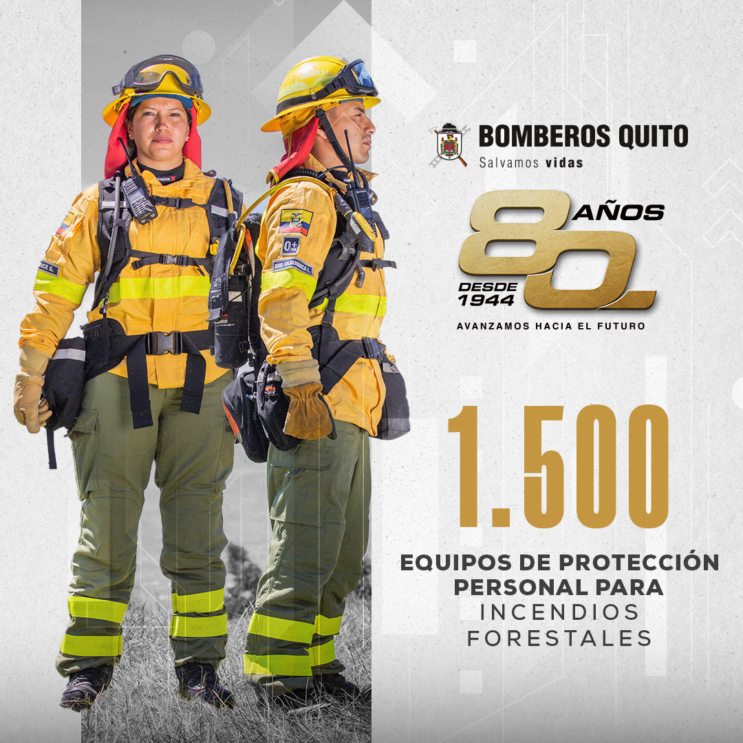🎖️#80AñosSalvandoVidas | Avanzamos al ritmo de la ciudad. En el último año adquirimos modernos equipos de protección personal para el combate de incendios forestales. #BomberosQuito #QuitoRenace