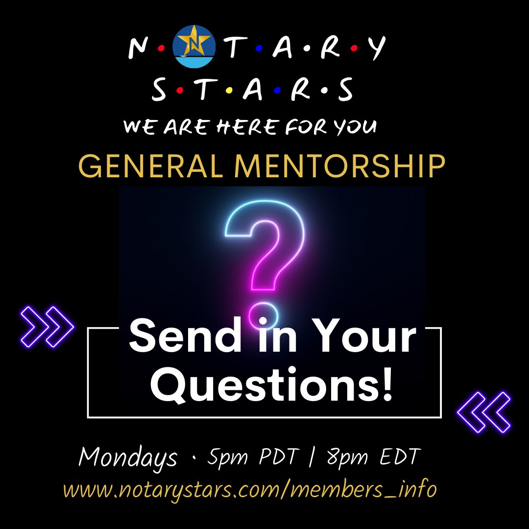NotaryStars's tweet image. Join our Monday General Mentorship TONIGHT at 5pm PT / 8pm ET! ⏰ We'll share ideas, and tips, and answer all your burning notary Qs.  It's like having your guru, but way cooler  (and free!).
▶️notarystars.com/members_info

#notarylife #mentorship #signingagentexcellence #notarypublic