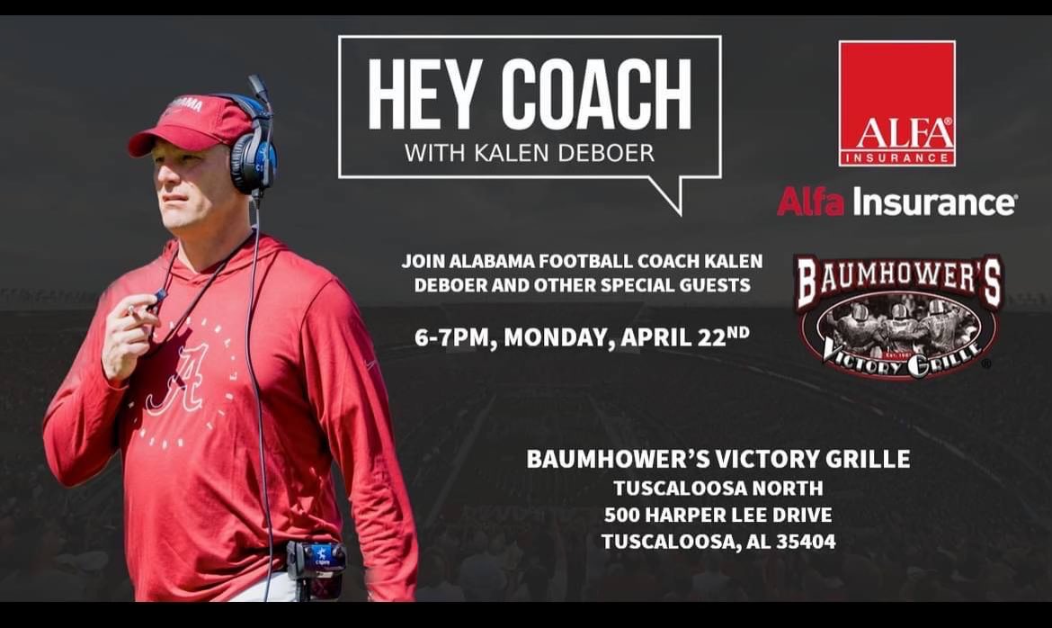 come see me for Hey Coach at @baumhowers Today from 6-7, hosted by @ua_CTSN.