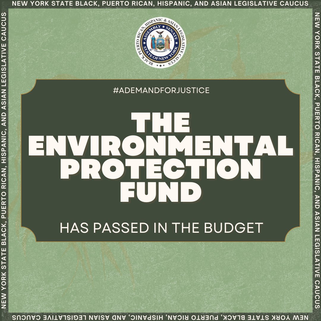 $400 million has been secured in the NY State Budget for the Environmental Protection Fund. The money will be used for municipal parks, the Water Quality Improvement Project, farmland protection, combating invasive species & several other initiatives. #ADemandForJustice