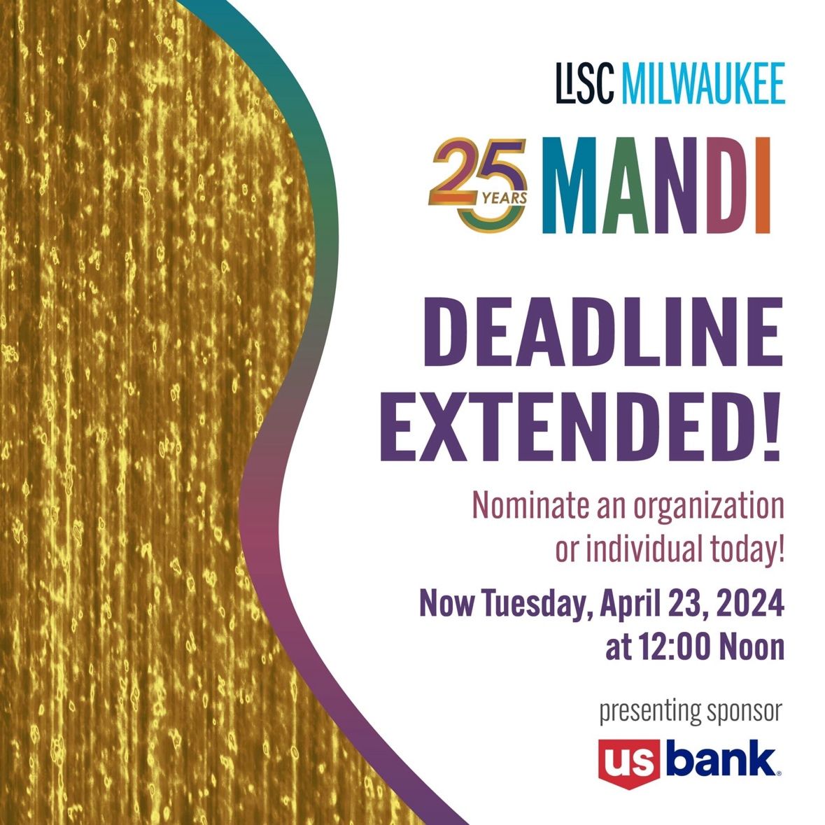 🚨 Deadline Extended! 🚨 The application deadline for the 2024 #MANDIs is now tomorrow: Tues., 4/23! Follow the link for more information on award eligibility and selection criteria and to submit a nomination: mandiawards.com @LISC_Milwaukee