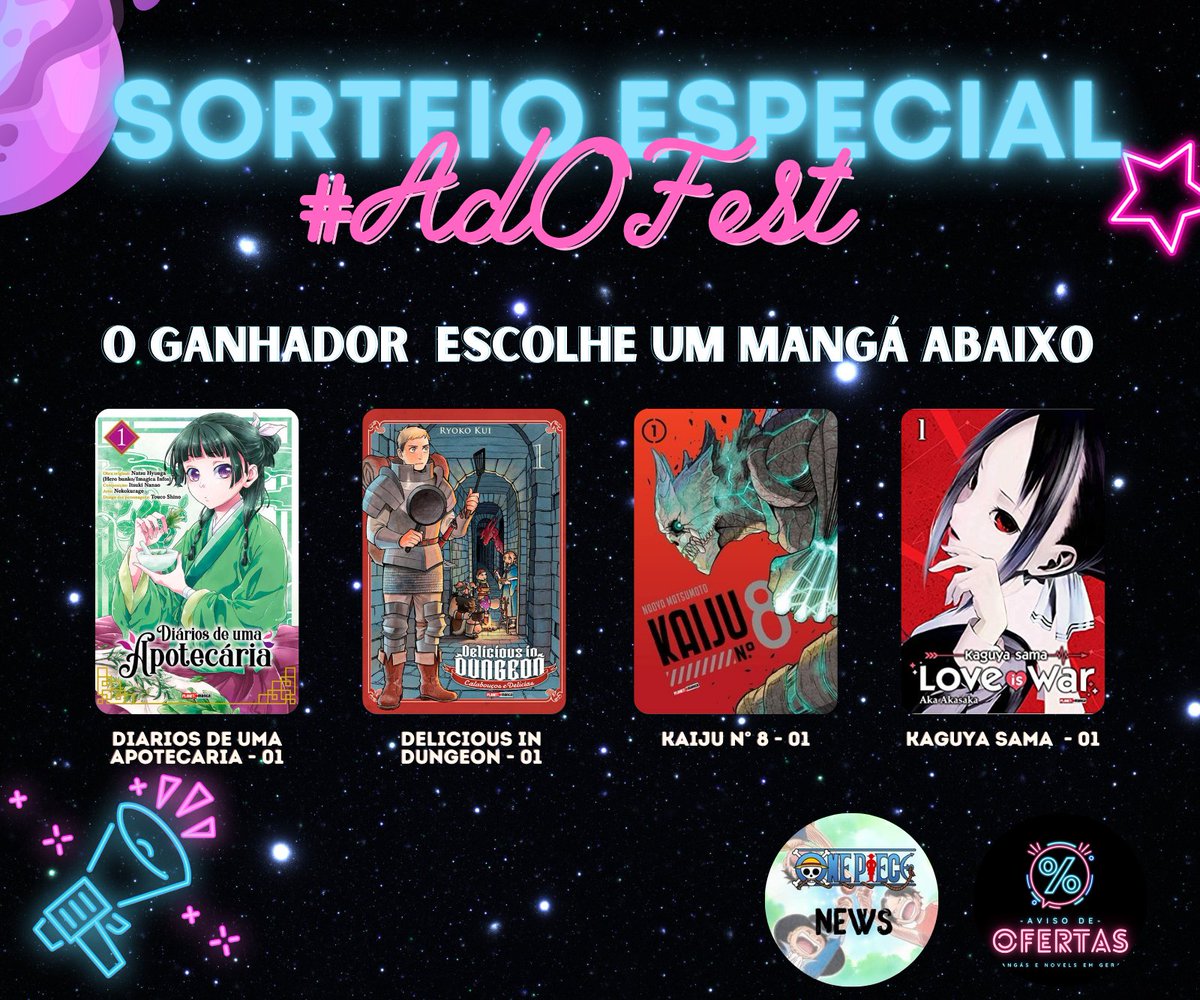 OnePieceNewsASL's tweet photo. ⚡Sorteio Especial 3 #AdOFest 
 
✅Regras: 
- Seguir: @AvisoDeOferta e @OnePieceNewsASL
- Dar RT e Like 
 -Comentar qual mangá vai querer com a #AdOFest

📌Resultado hoje 19h!
3 chances de ganhar aqui hoje! https://t.co/dUtB42Uq2P