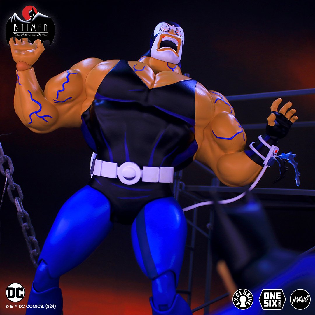 Introducing our newest figure in the BATMAN: THE ANIMATED SERIES 1/6 scale line... the mighty Bane! Standing over 13” tall, this massive assassin comes complete with swappable portraits and hands. Drops Tue, April 23 at NOON CT at MondoShop.com.