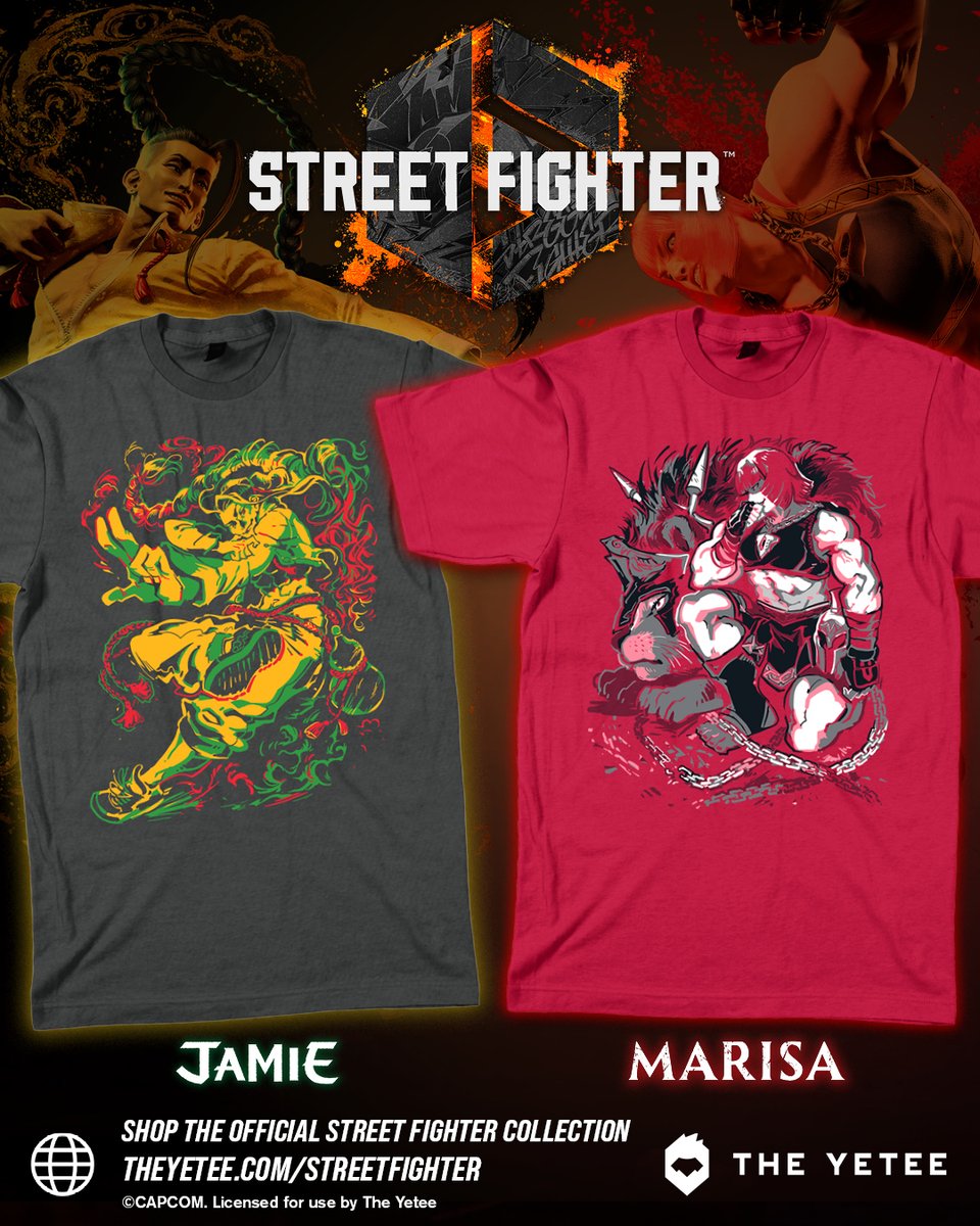 Now time for a new rival— Jamie and Marisa have muscled their way into @theyetee with two new t-shirts as part of the ongoing Street Fighter collaboration! Available now for pre-order. 👕 theyetee.com/streetfighter