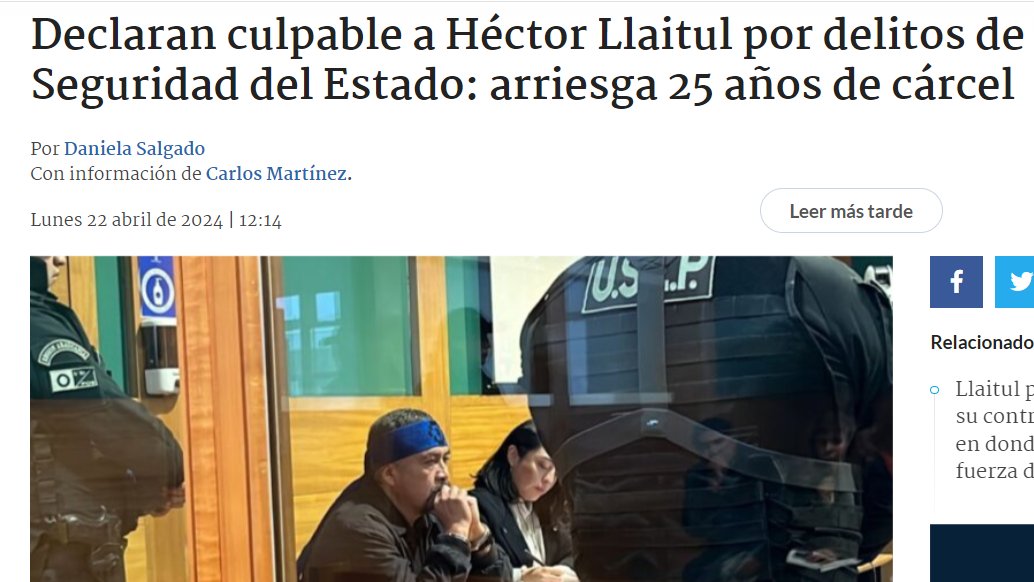 #ULTIMOMINUTO 𝐃𝐄𝐂𝐋𝐀𝐑𝐀𝐍 𝐂𝐔𝐋𝐏𝐀𝐁𝐋𝐄 𝐀 𝐋𝐋𝐀𝐈𝐓𝐔𝐋 !! EL TRIBUNAL ORAL EN LO PENAL DE TEMUCO DICTO SENTENCIA CONDENATORIA CONTRA HECTOR LLAITUL POR DELITOS CONTEMPLADOS EN LA LEY DE SEGURIDAD INTERIOR DEL ESTADO . FUE DECLARADO CULPABLE DE TODOS LOS DELITOS