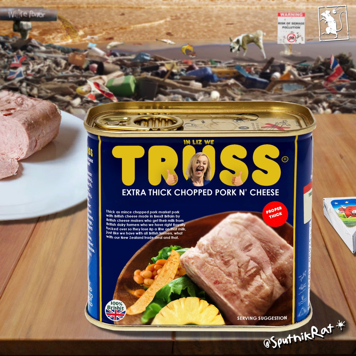 I picked up this tin of luncheon meat from my local Lidldi branch this morning. Perfect for a picnic on the beach. #ToryCorruption #TorySewageParty #LizTruss