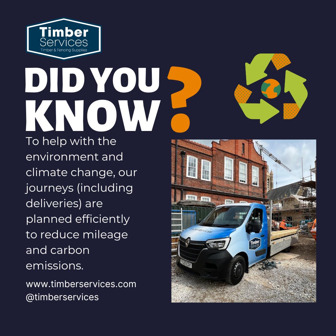 To help with the environment and climate change, our journeys (including deliveries) are planned efficiently to reduce mileage and carbon emissions.

#environment #environmentallyfriendly #protecttheenvironment #environmentalawareness #timberservices