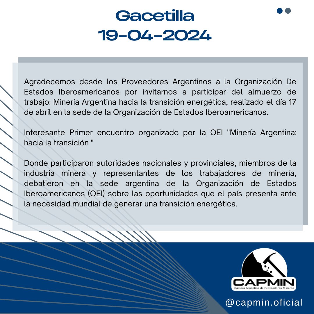 CapminOficial's tweet photo. CAPMIN
Por Más y Mejor Minería.
#CAPMIN #MINERIA #GACETILLA #PANORAMAMINERO #ARGENTINA #2024 #SOMOSMINEROS #MINEROS https://t.co/tCMjdbKRY3
