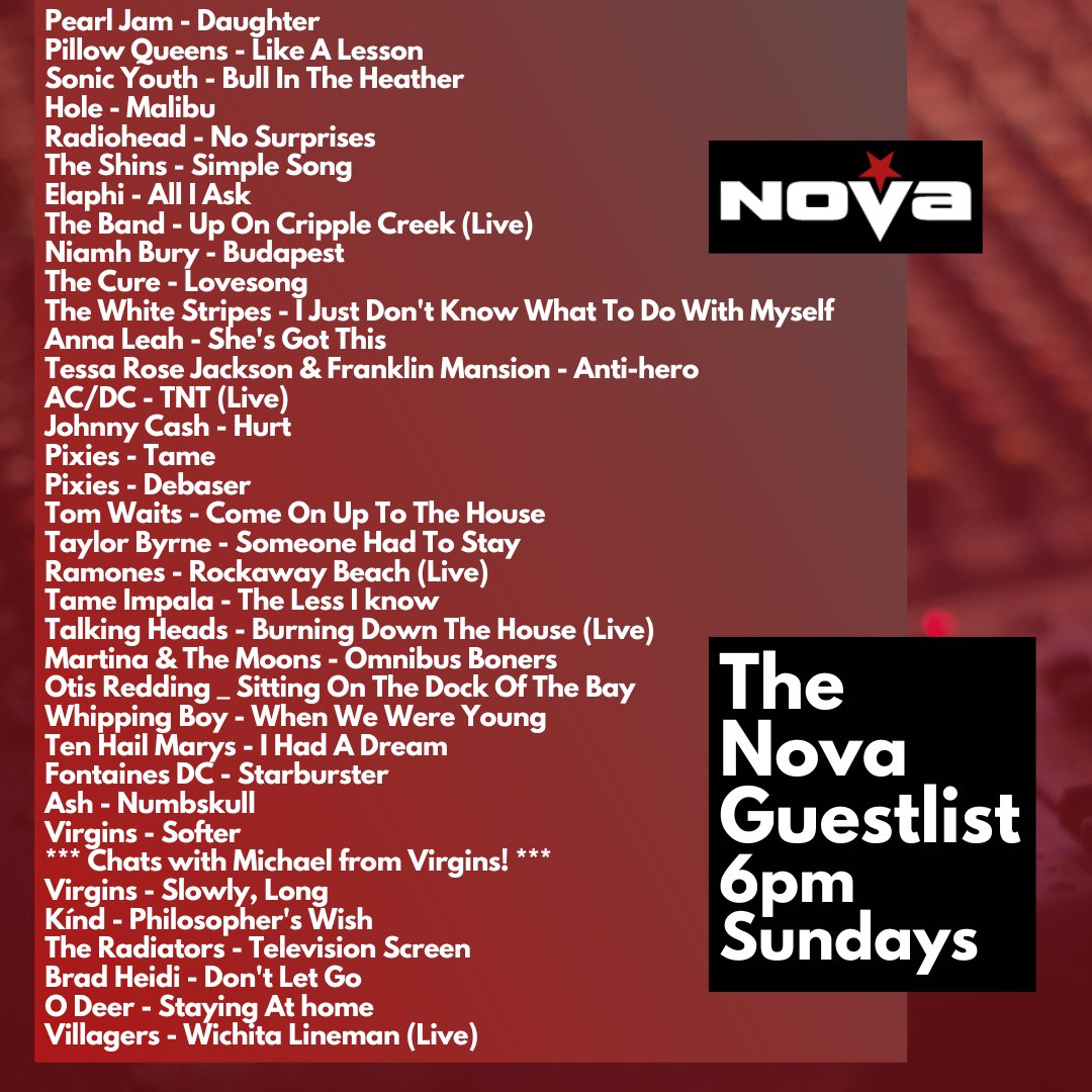 🚨All the great songs on the #NovaGuestlist: including chats with @HanrattyDave & @BandOfVirgins, plus 1st plays for @ODeerMusic #Kind, & @FontainesDublin;☘️
📻Listen back Now on nova.ie/radio-schedule… or 6pm Sundays on @RadioNova100! #IrishMusicParty