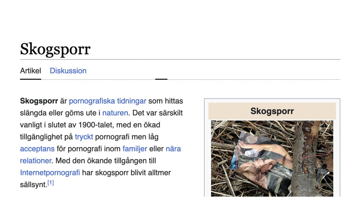 Swedish Wikipedia is the only language with an article about 'forest porn' (erotica that you find in the woods)