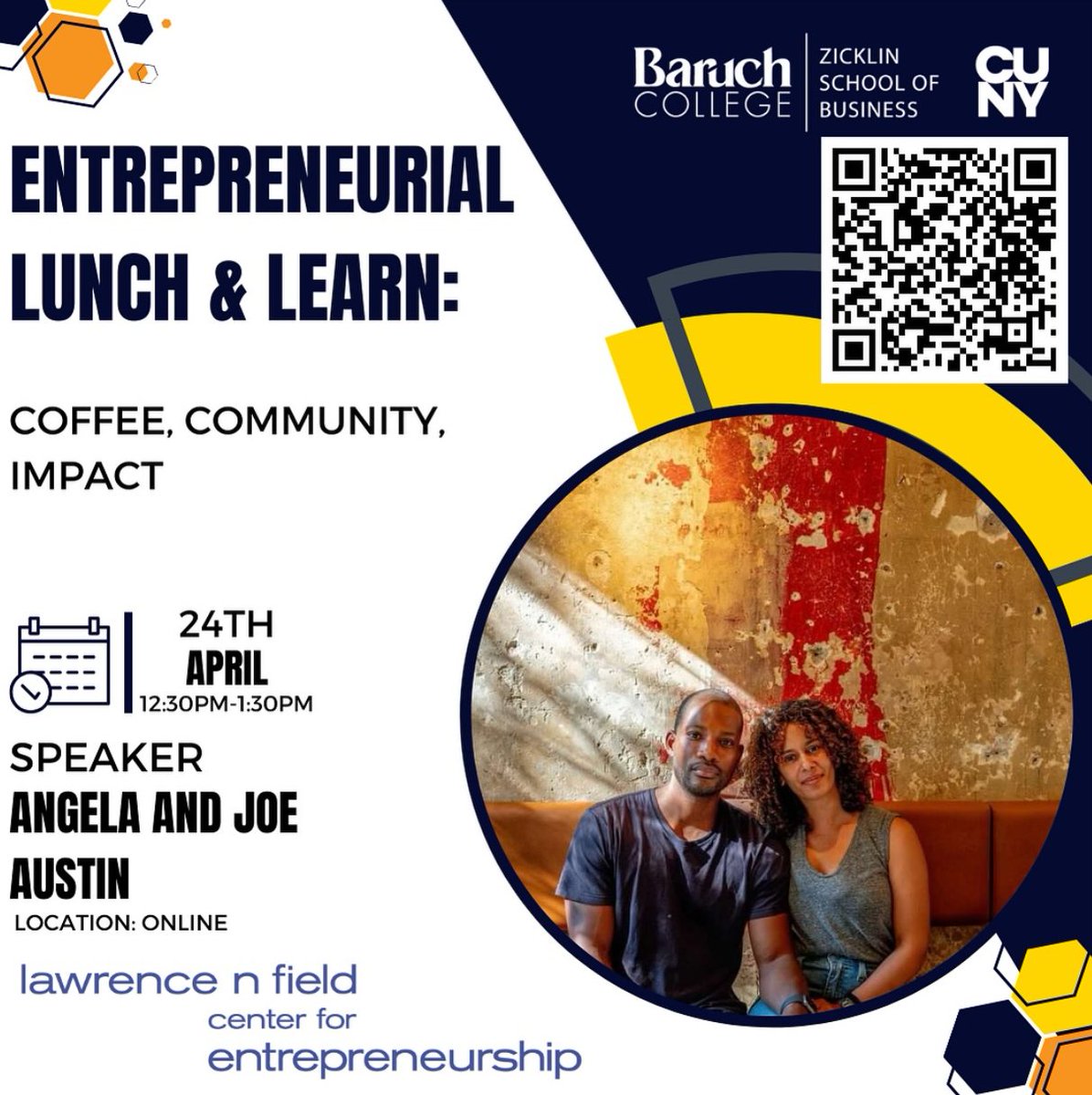 Join @Baruch_Zicklin's @EShipBaruch for their next Entrepreneurial Lunch & Learn with @BaruchCollege @baruchalumni Angela Austin, and Joe Austin, founders of Milk and Pull Coffee Shops. RSVP Here: zicklin.baruch.cuny.edu/event/entrepre… #ZicklinBusiness #Entrepreneur #coffee #smallbusiness