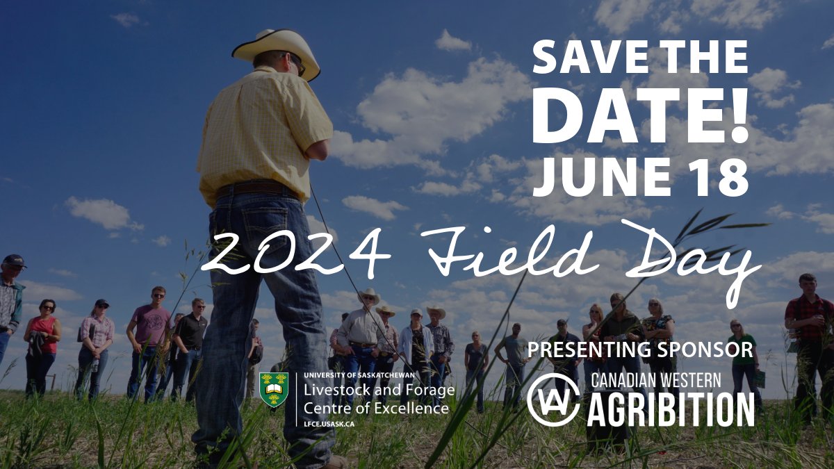 WCVMToday's tweet photo. SAVE THE DATE! Livestock and forage producers: June 18 is the #USask Livestock and Forage Centre of Excellence's annual Field Day near Clavet, Sask. Register now for a day of outdoor learning, research updates and networking:  https://t.co/sdDMwc6IQl @saskbeef @saskforage https://t.co/AC9pPmKj5h