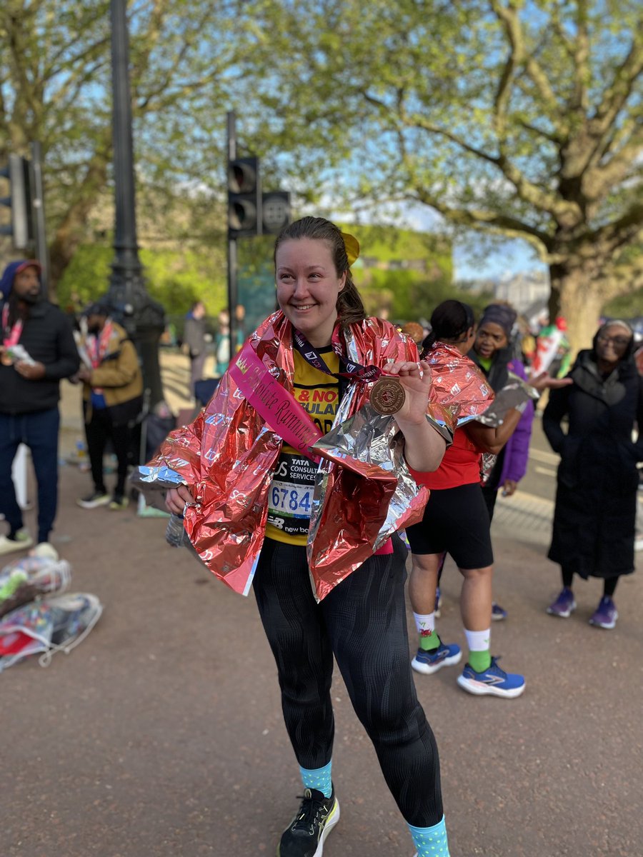 Cried. Ran. Hobbled. Finished @LondonMarathon for @LNAACT 💛🚁 So proud of myself. A few years ago I couldn’t even step outside my front door in running leggings/no make up/hair up. Look at me now. Finding the courage to do so allowed me to have one of the best days of my life 🏃🏻‍♀️