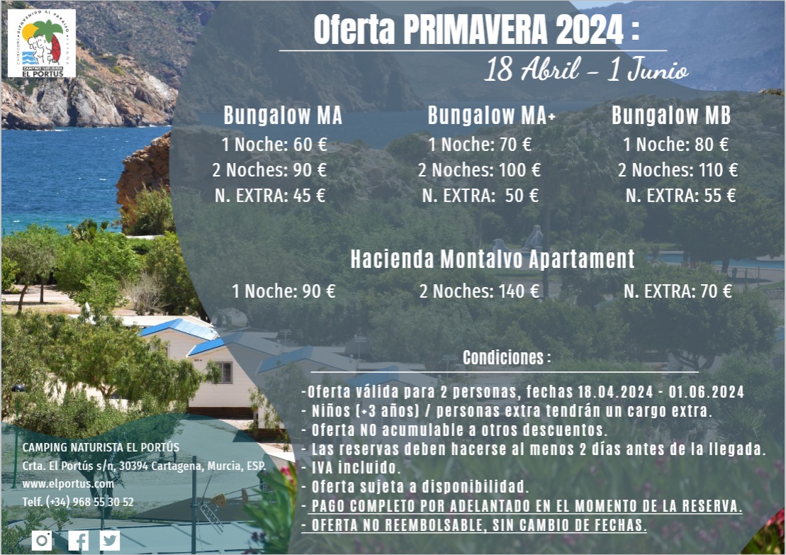 🏠 #OfertaEspecial 2024 en el Paraíso @cnelportus 🏡 #Paraisoportús #Elportús #elportusnaturista #elportus #mundonaturista #naturismoespaña #naturist #campinglife #cartagenamurcia  #turismoseguro #turismo #welcome2024