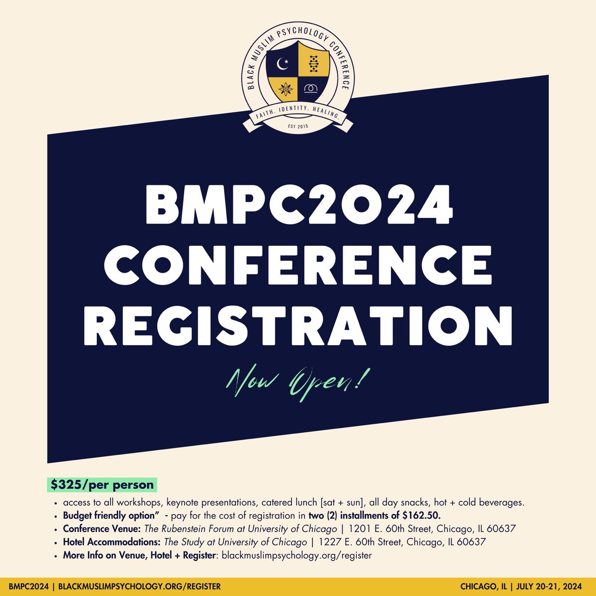 Happy Monday Folks!
The wait is over, REGISTER NOW for #BMPC2024!
🎟️Registration is $325/pp. 
This includes:
✅access to all workshops
✅keynote presentations with Warsan Shire + Husain Abdullah
✅catered lunch [sat + sun]
✅all day snacks
✅all day hot + cold beverages.