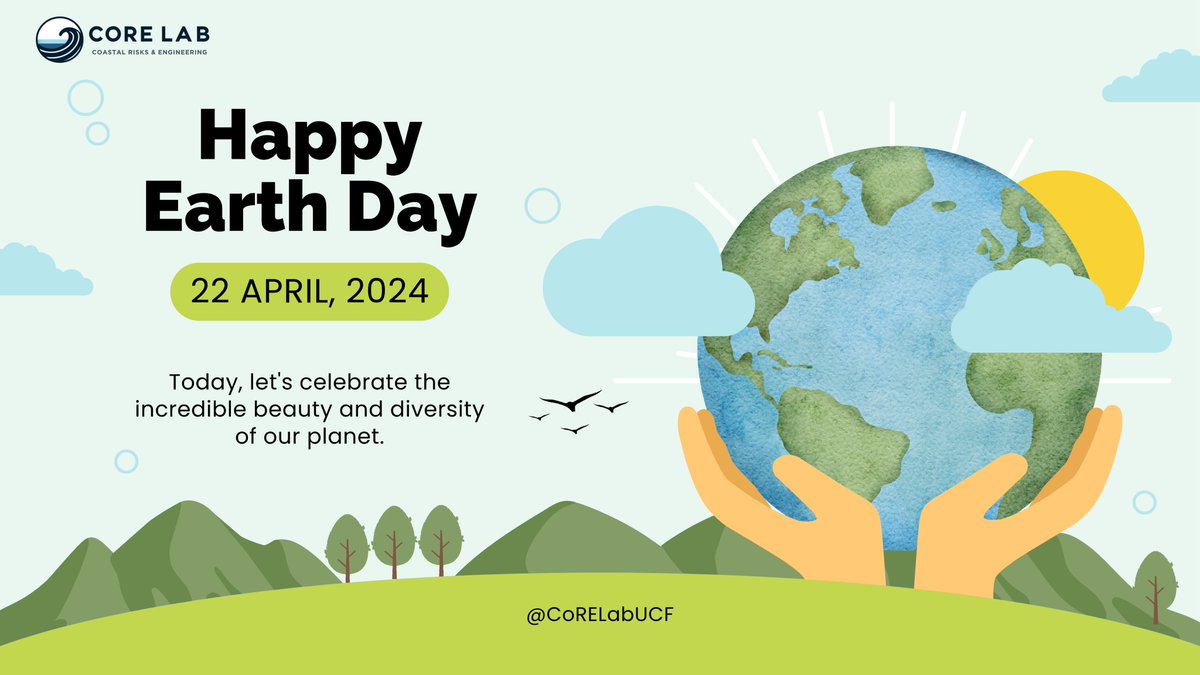 Happy #EarthDay2024 everyone!

At the @CoRELabUCF, we are working to make a positive impact on our environment and society through our research. Let's protect our planet by working towards sustainable solutions for our coastal communities.🌍🌱🌊

@UCF @UCFCECS @UCFCECE