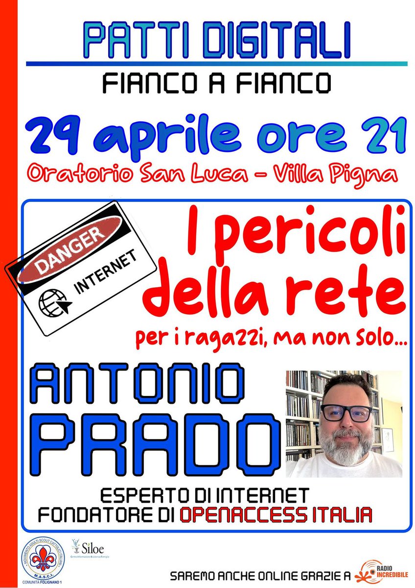 "I pericoli della rete", convegno a Folignano, in provincia di Ascoli Piceno, il prossimo lunedì 29 aprile 2024.
A cura di <a href="/antoniopradoit/">Antonio Prado</a> 
<a href="/Increradio/">RadioIncredibile</a>