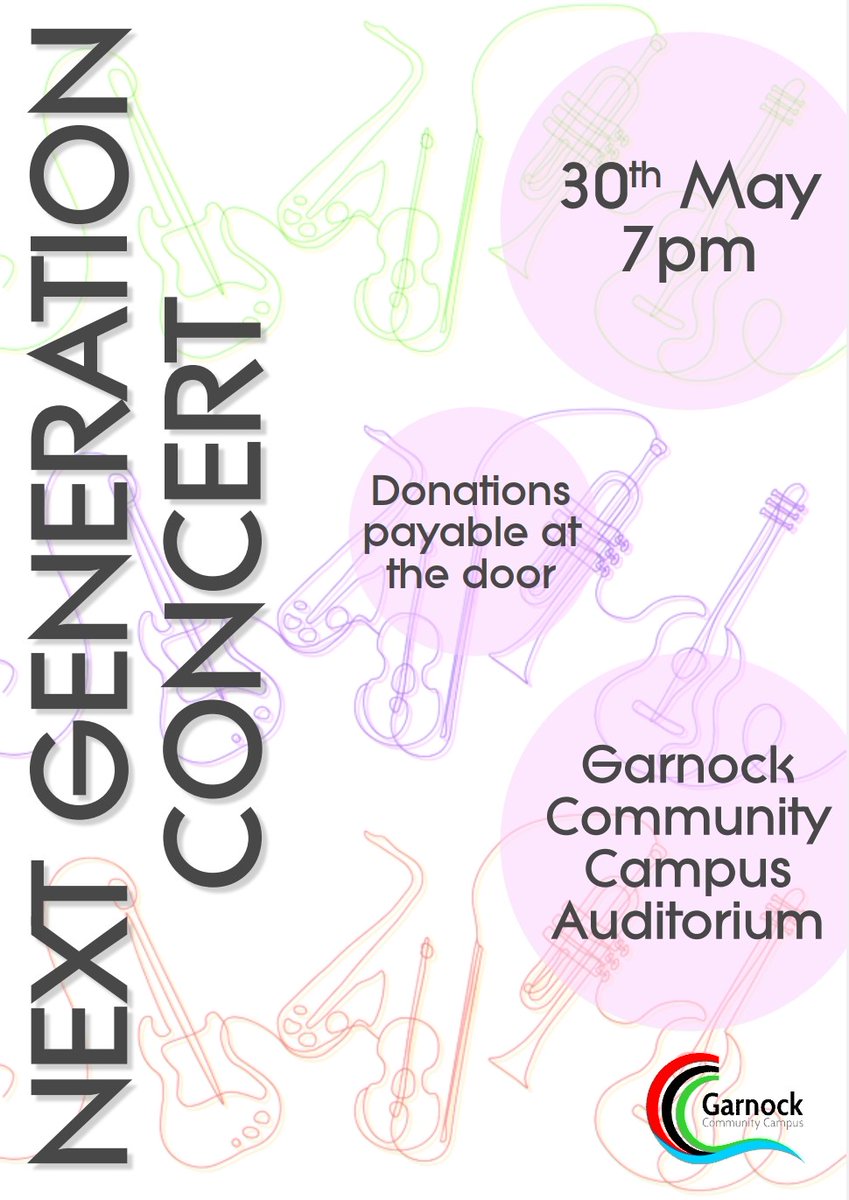Save the date for our annual Next Generation Concert which will be on 30th May at 7pm @GarnockCampus! This concert will feature performances from Garnock pupils as well as pupils from our associated primaries! @Beithps @DalryPrimary @moorparkps @GatesideSchool @GarnockPrimary.