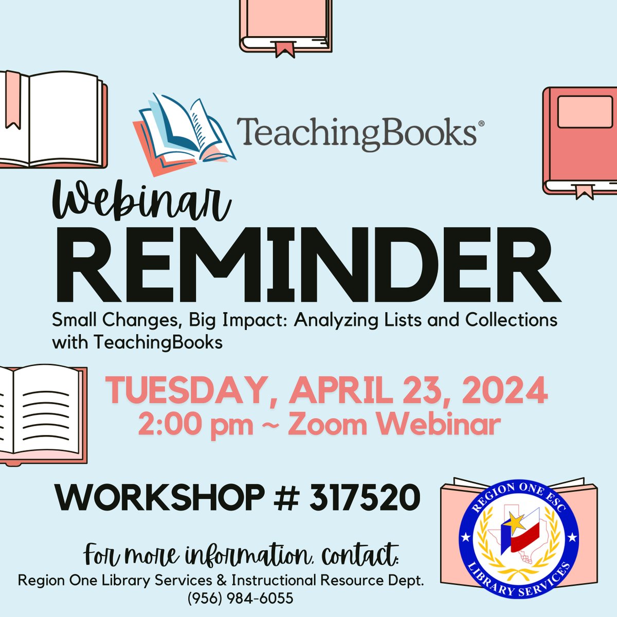 𝙍𝙚𝙜𝙞𝙤𝙣 𝙊𝙣𝙚 𝙀𝙎𝘾 𝙇𝙞𝙗𝙧𝙖𝙧𝙞𝙖𝙣𝙨! 📚 Don't miss tomorrow's @TeachingBooks webinar, 'Small Changes, Big Impact: Analyzing Lists and Collections with TeachingBooks,' @ 2:00 PM via Zoom. You can register for the webinar here: apps.esc1.net/ProfessionalDe…
