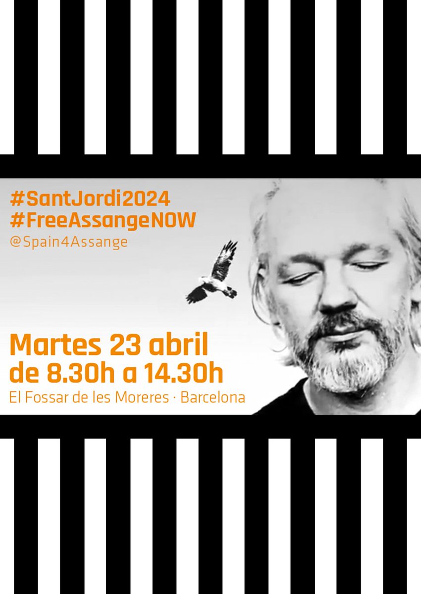 📢 Demà dia de #SantJordi 🌹 ens veiem al Fossar de les Moreres, #Barcelona 

A partir de les 8.30h

#LetHimGoJoe #DropTheCharges #FreeAssangeNOW #LlibertatAssange