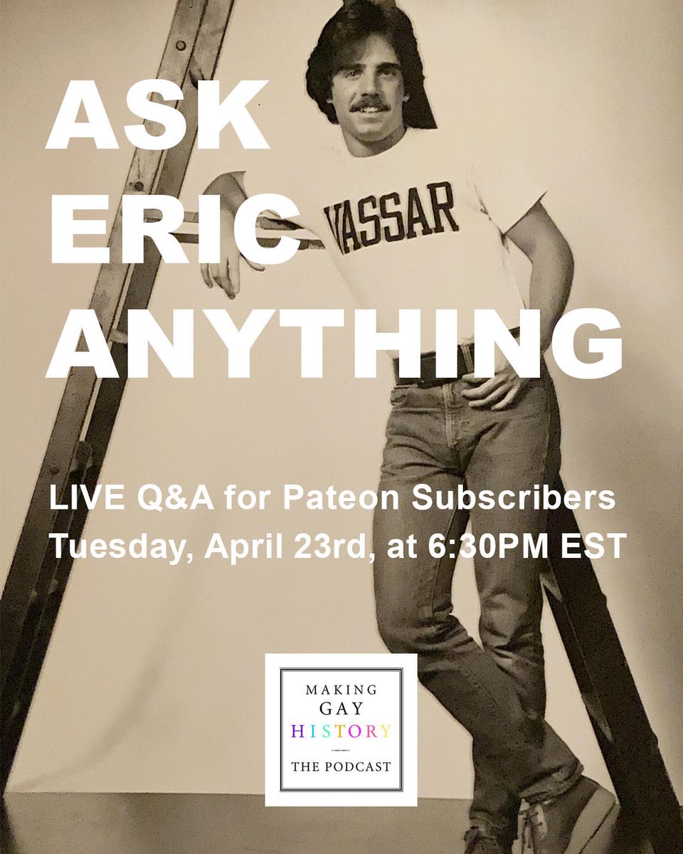 ASK ERIC ANYTHING on a *live* Q&A for @Patreon subscribers tomorrow, 4/23! Not a Patron? Sign up for just $5/month! You'll get access to video chats Eric conducts with LGBTQ authors, film makers, and more; and to bonus archival content. ⁠ 👉 bit.ly/mgh-patreon