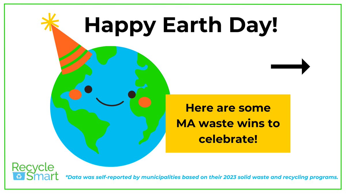 RecycleSmartMA's tweet image. Happy Earth Day! 🌎🎉 Did you know that reducing waste &amp;amp; recycling right = climate action? Reusing as much as possible and putting waste in the right place cuts emissions and saves energy! Keep swiping for a snapshot of MA waste wins🏆