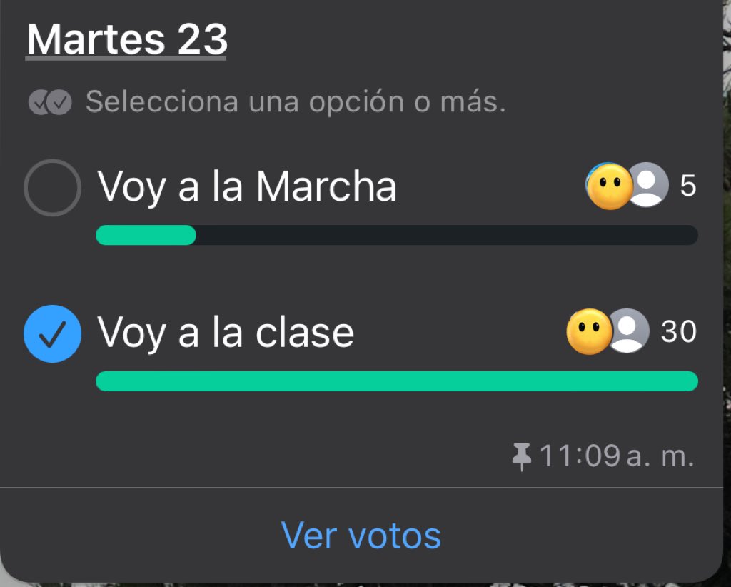 En un grupo de la facultad se hizo una encuesta por la marcha de mañana y un 85% eligió ir a clase. Saquen sus conclusiones.