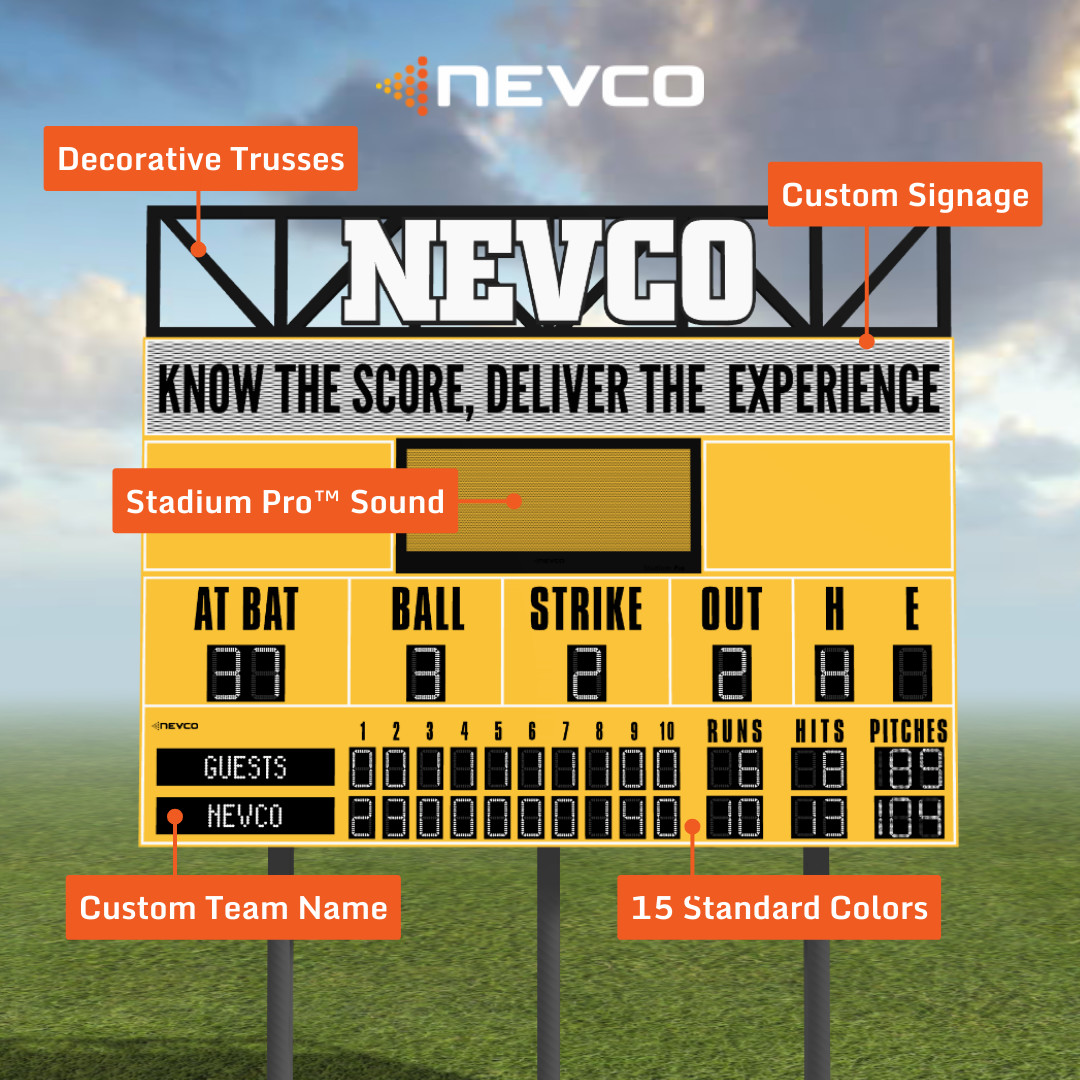 Unleash your creativity and tailor your unique vision with Nevco's Custom Scoreboard Designer! 🎨 Choose from 15 standard colors, customize team names and signage and personalize decorative trusses. 🔗 nevco.com/scoreboard-des… #nevco #displays #scoreboards