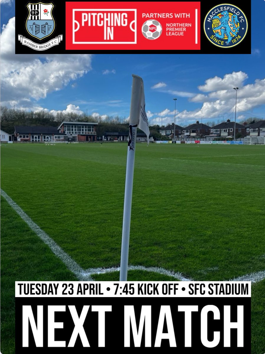 NEXT MATCH: MACCLESFIELD 

ITS THE FINAL GAME THIS SEASON AT THE SFC STADIUM!!

It’s the final game of the season at the SFC Stadium when we take on Macclesfield, 7:45 kick off