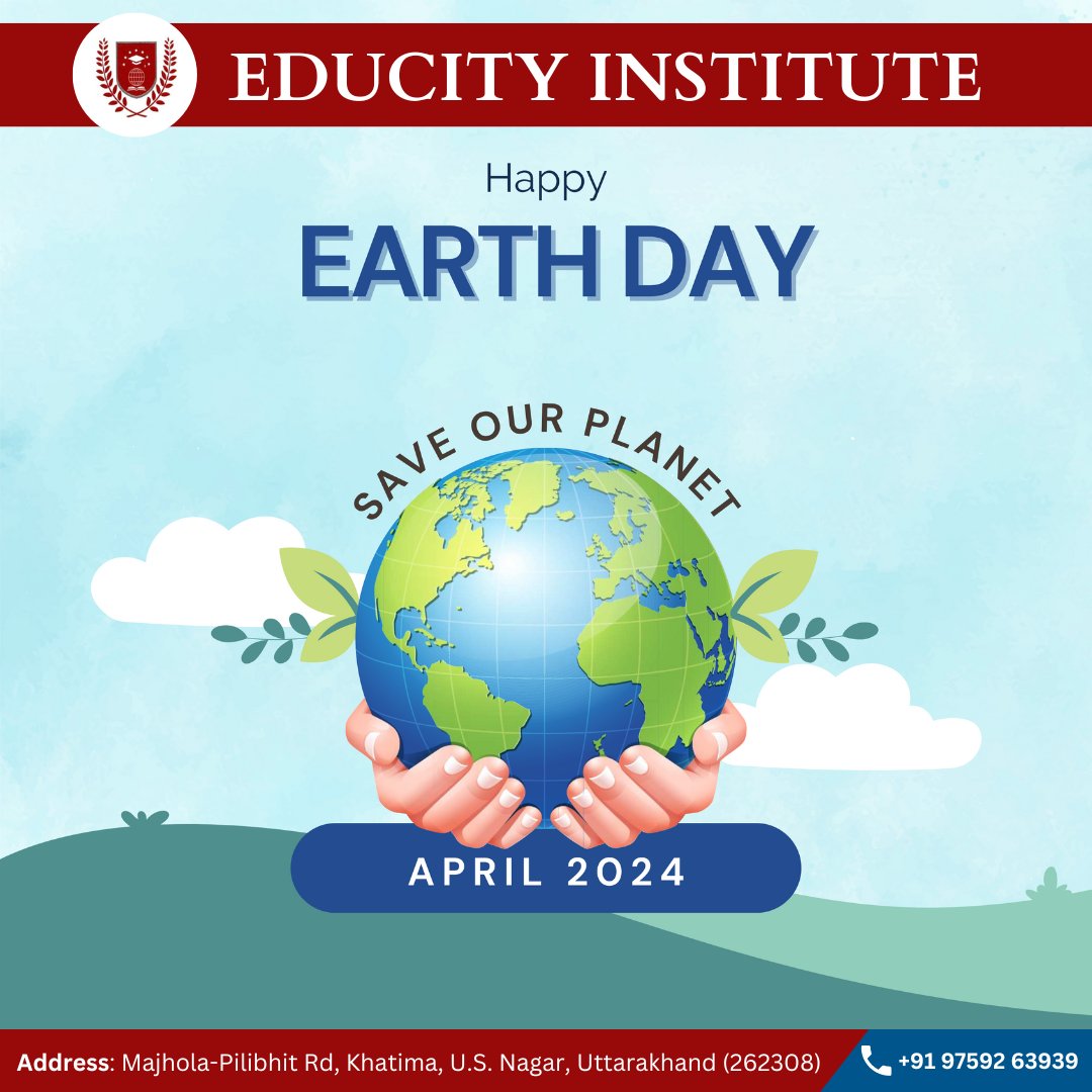 Let's pledge to be stewards of the Earth, preserving its wonders for generations to come. 
.
.
.
.
#earthday #protectourplanet #sustainableliving #climateaction #natureconservation #greenliving #educityinstitute #khatima