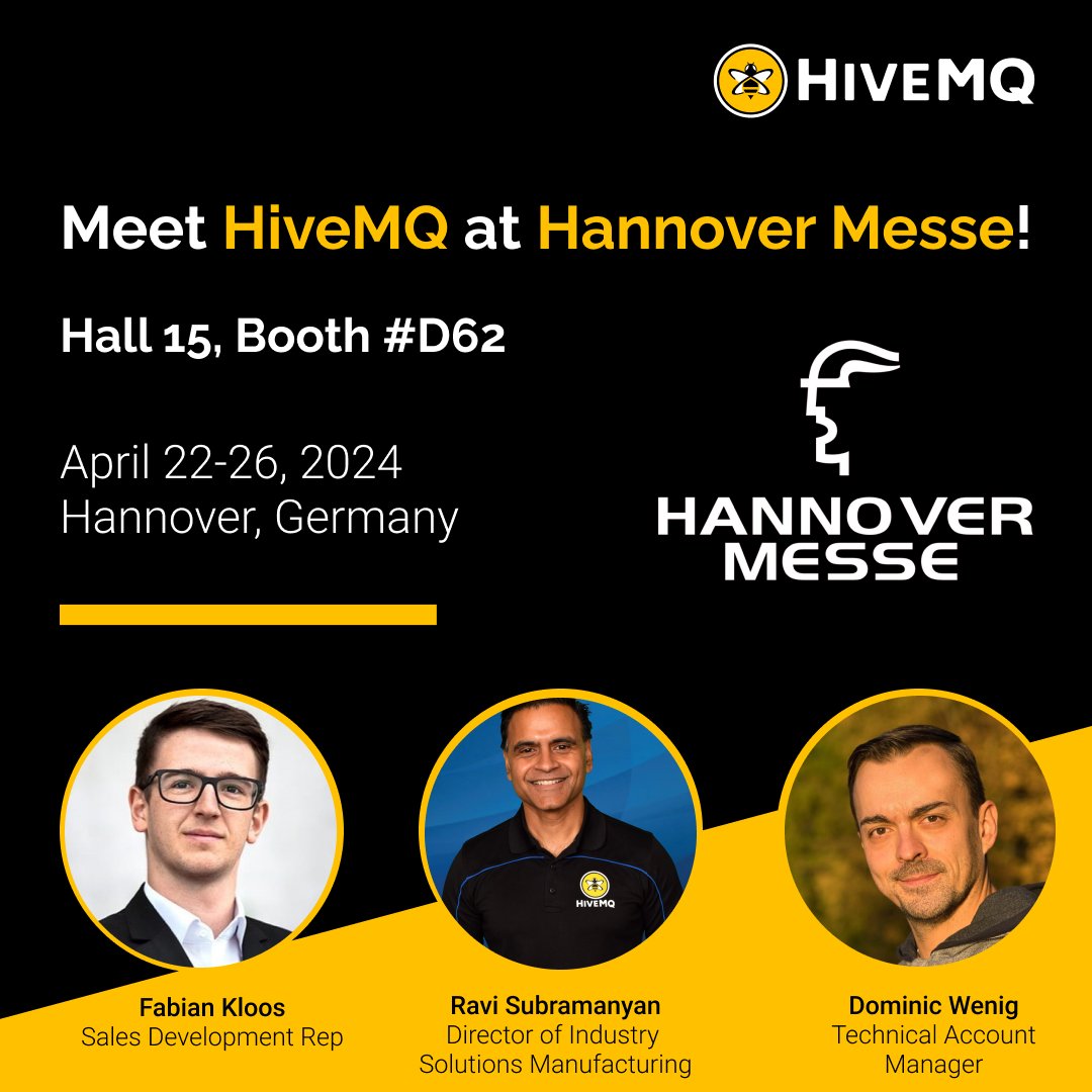 🌟 Immerse Yourself in the Future of #IoT with HiveMQ at Hannover Messe! 🚀 April 22nd to 26th, 2024 discover our state-of-the-art MQTT technology at booth #D62 in Hall 15. 🐝 Fabian Kloos 🐝 Dominic Wenig 🐝 Ravi Subramanyan 🐝 #HiveMQ #HannoverMesse #MQTT #HannoverTech #HM24
