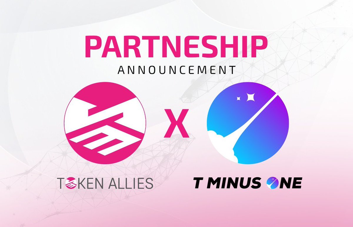 Token Allies (@tokenallies) on Twitter photo Exciting Partnership Announcement!!!๐
We are thrilled to announce our partnership with TMinusOne (<a href="/TMinusOnePro/">TMinusOne | Cardanos' Launchpad</a>)! ๐ค
TMinusOne is a launchpad working on Cardano, focusing on making Token launches a breeze. Exciting Partnership Announcement!!!๐
We are thrilled to announce our partnership with TMinusOne (<a href="/TMinusOnePro/">TMinusOne | Cardanos' Launchpad</a>)! ๐ค
TMinusOne is a launchpad working on Cardano, focusing on making Token launches a breeze.