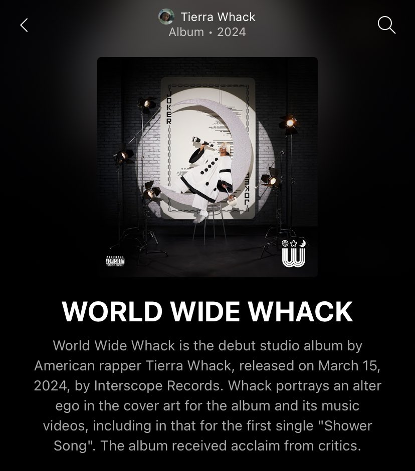 therapfaction's tweet photo. UPDATE: ...but it's not just bars throughout. Tierra Whack does some really fun and creative things throughout this project. A few songs where she really goes in (MS BEHAVE, SNAKE EYES) but balanced with some real emotion and grooves on other tracks. 

#worldwidewhack https://t.co/joF8QwEHRV