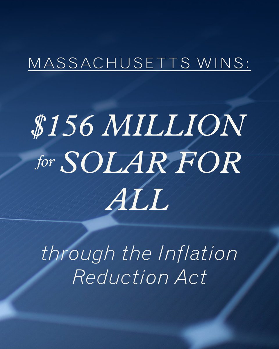 Big win for Team Massachusetts! ☀️ With a statewide strategy that combines housing affordability and climate action, we’re bringing home $156M in federal dollars for solar energy – the largest award in New England. Grateful to @POTUS and our stellar congressional delegation.