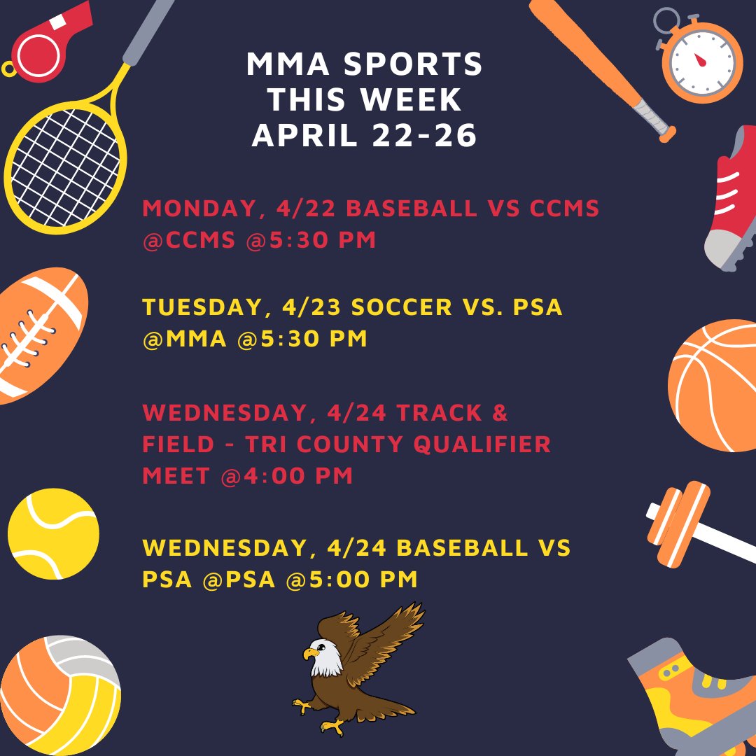 MilitaryMagnetE's tweet photo. Sports at MMA this week - April 22-26th. Let's GO EAGLES! #LeadCCSD #MMAUniverse #EaglePride #GoMMAEagles https://t.co/eEtSFaLGKf