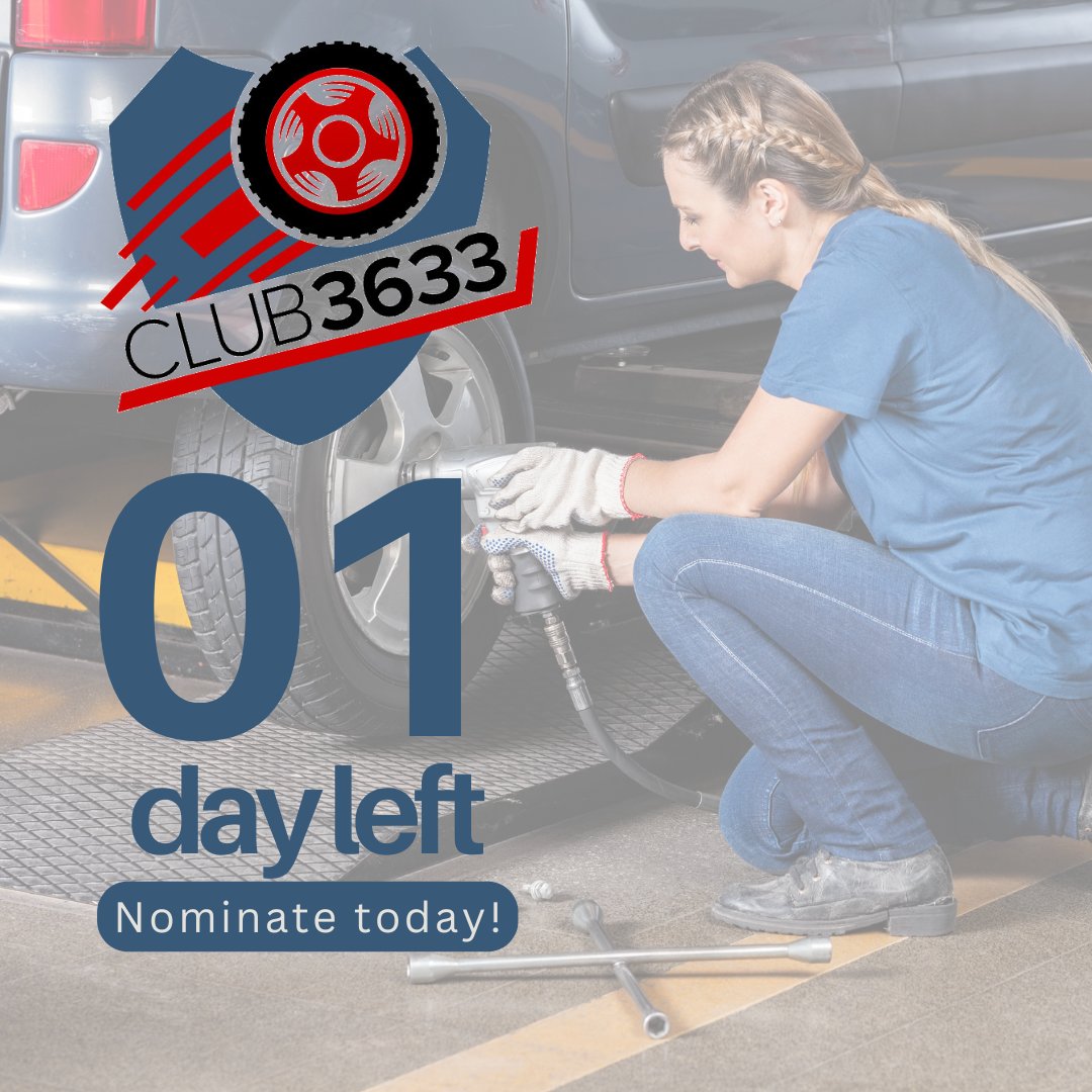 Tomorrow is the last day to nominate for Club 3633! If you know someone who is doing great things for the tire industry, have them recognized! Click on the link below to head there now 👩🏾‍🔧🧰 bit.ly/3U2Rb9U