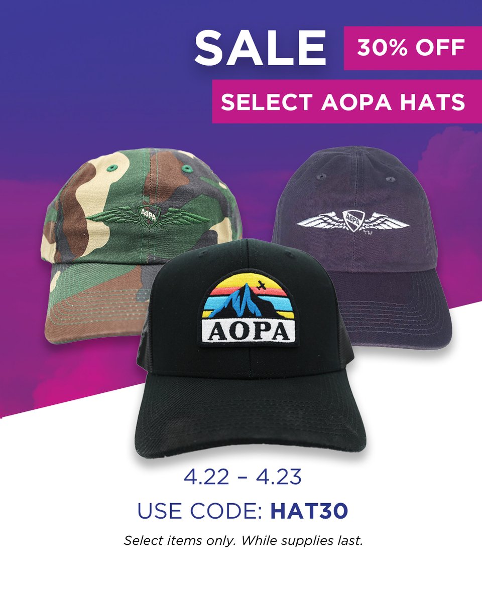 Stay cool and look cool. Get 30% off select hats: pilotgear.aopa.org/hat-sale