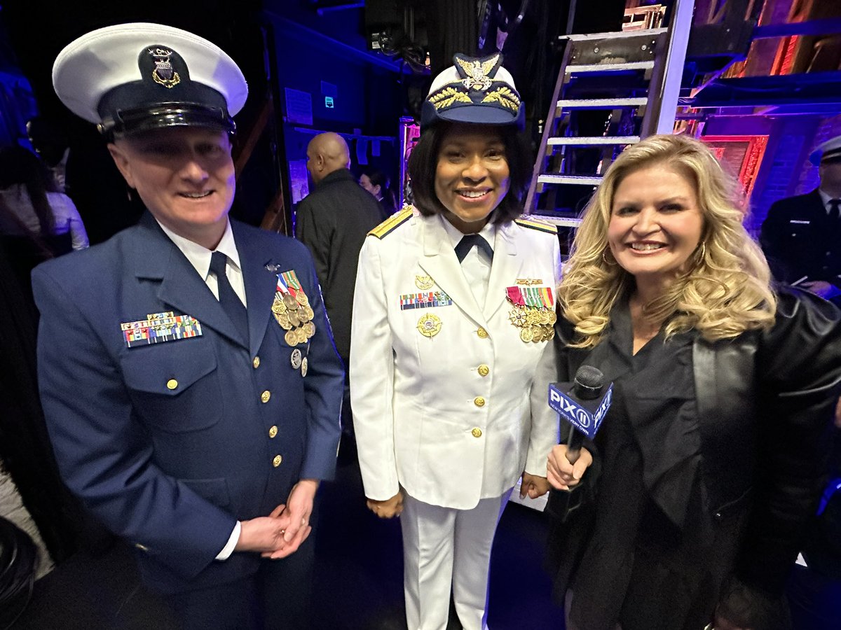 Back stage at the Richard Rodgers Theatre with the U.S. Coast Guard Captain Zeita Merchant the Commander of Sector NY, now making history, promoted to Admiral. She becomes the first black female admiral in the Coast Guard’s 233 years. Watch at 4:30, 5:55, and 6:55. @pix11news