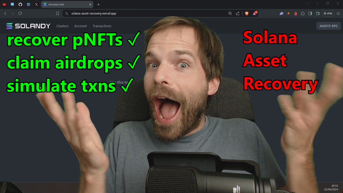 Ready to learn some how how Solana works? and get your assets back if you fell for a scam? This video explain how to use @sol_recovery - to recover @metaplex pNFTs - to claim airdrops like @Parcl @tensor_hq @SharkyFi @JupiterExchange etc. - to inspect and simulate txs 👇👇👇