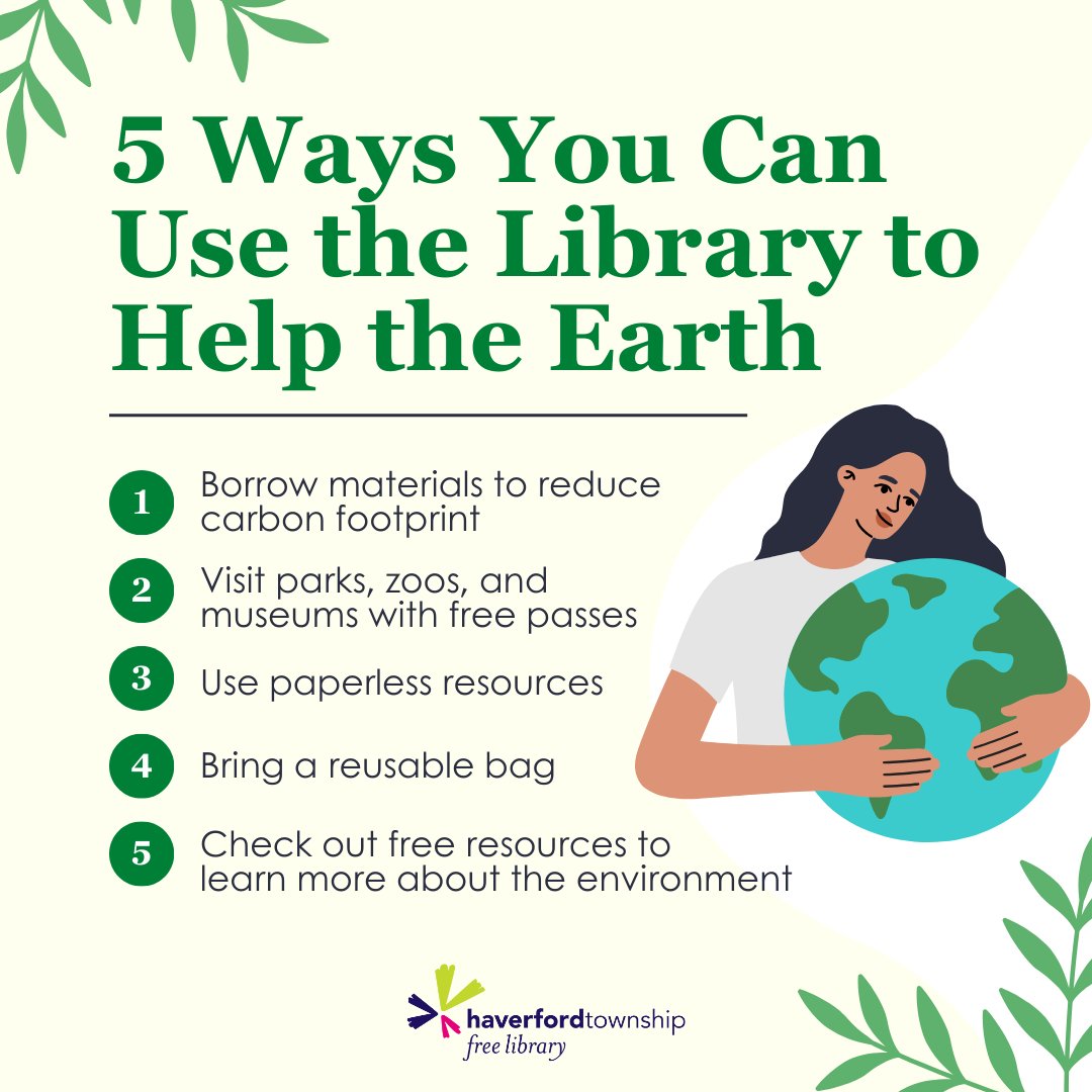 🌎Happy Earth Day!🌳If you're looking for ways to honor Earth Day, visit the Haverford Township Free Library. 📚 Let's make every day Earth Day! Come visit us and let's take care of our planet together.🌍💚#HTFL #myHTFL #HaverfordLibrary #HaverfordPA #DelcoLibraries #EarthDay