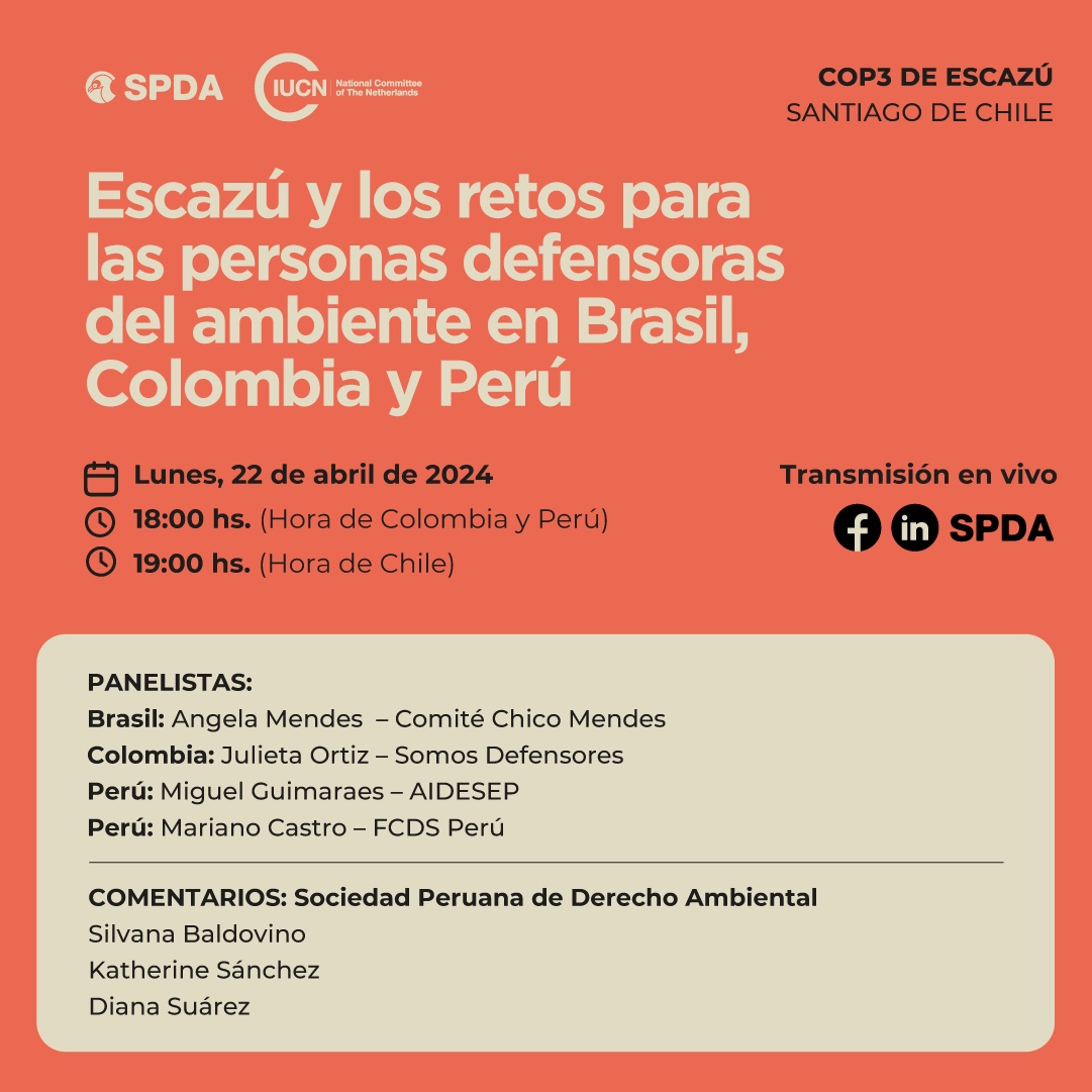 Today at 18:00 Peruvian time, @spdaorg organises an online event about the challenges of environmental defenders in relation to the #Escazú agreement. 📺 Watch live (in Spanish) via LinkedIn linkedin.com/events/escaz-y… or Facebook facebook.com/spdaorg