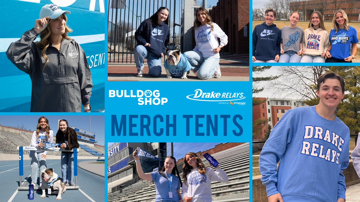 Bulldog Shop is the official retailer of @DrakeRelays 👟 Wanna beat the rush?! Preview available styles online & purchase onsite at 3 tent locations outside Drake Stadium. Visit 🔗shorturl.at/bjIT0🔗 for everything you need to know about where to get all your gear!
