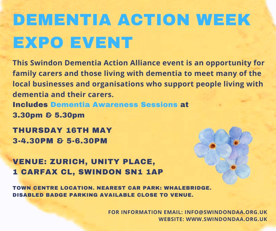 Have you heard about the #DementiaActionWeek Expo Event happening on Thursday 16th May!

#SwindonDementia #SDAA