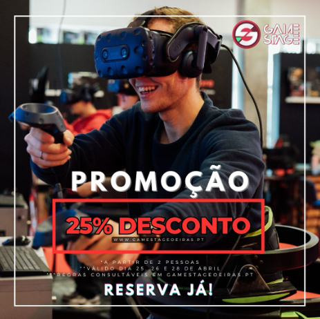 PROMOÇÃO 25 de ABRIL ‼️

Queres ter a melhor experiência GAMING com os teus amigos, família ou mesmo sozinho? Estás no sítio certo! 🎮

Para celebrar o dia 25 de abril, oferecemos 25% de desconto nas nossas experiências*!

gamestageoeiras.pt